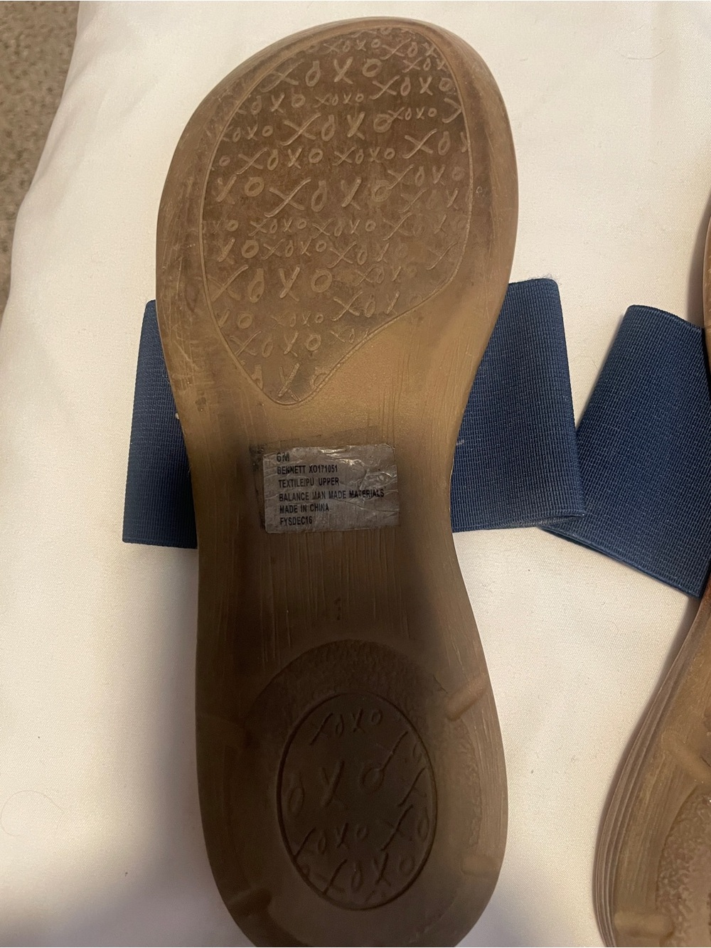 XOXO Navy and Tan Slide Sandals with Elastic Strap - Picture 2 of 2